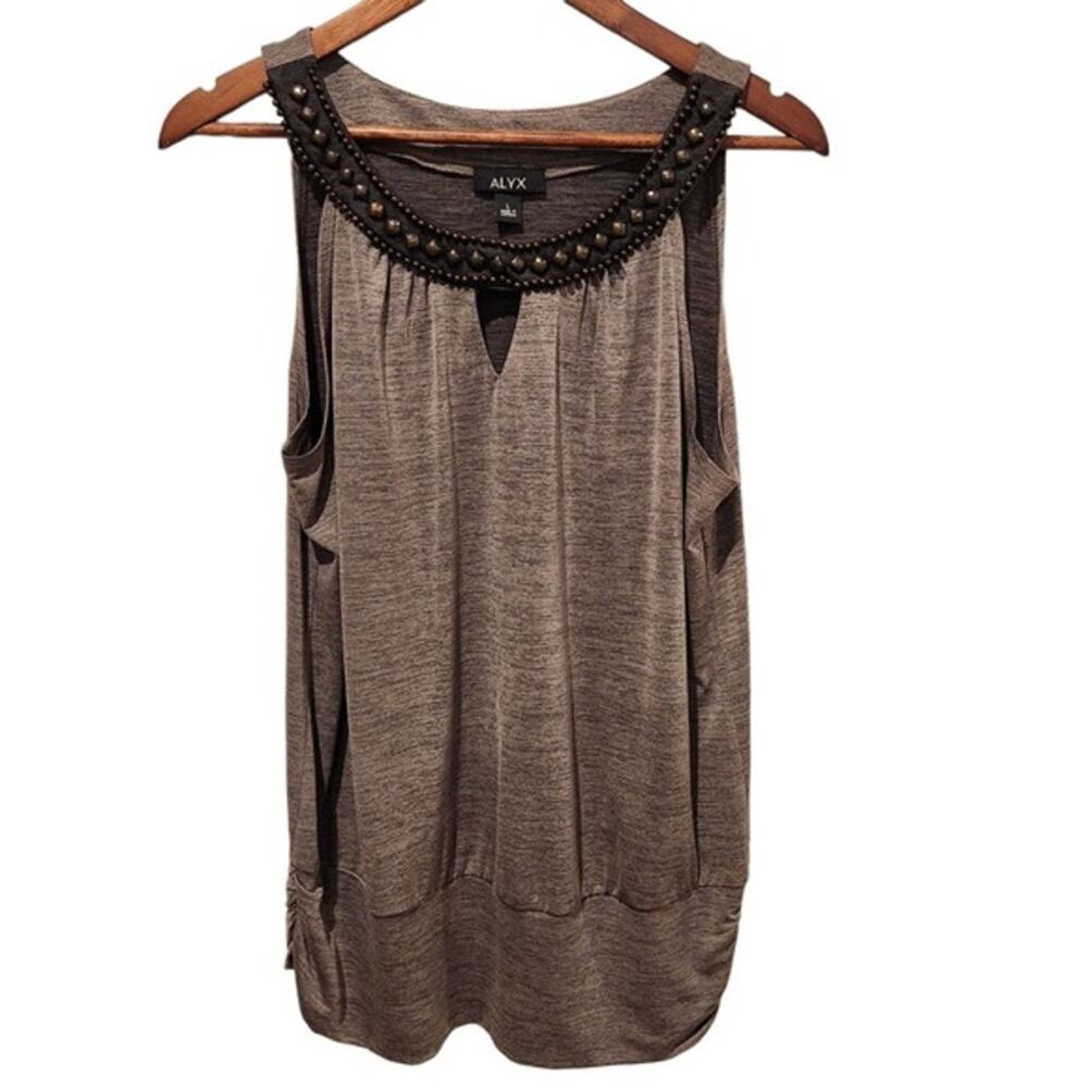 Alyx Womens Gray Sleeveless Studded Keyhole Blouse Size Large Stretch Casual